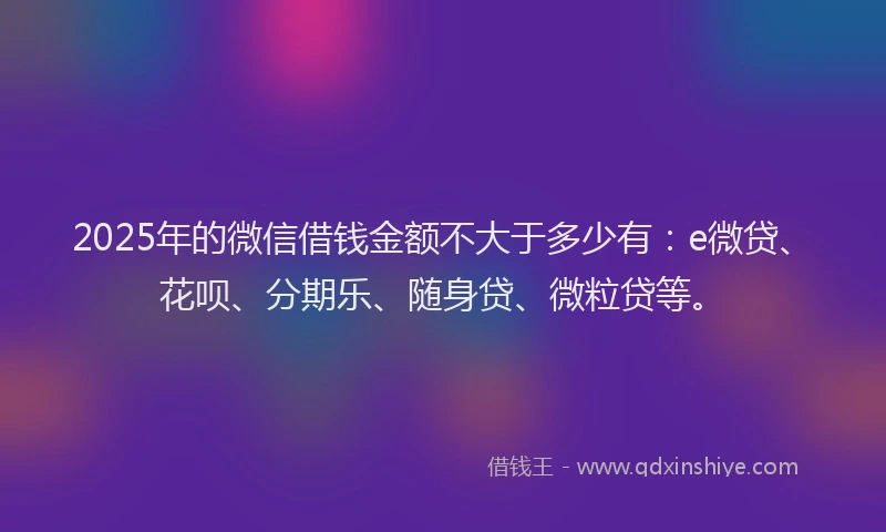 2025年的微信借钱金额不大于多少有：e微贷、花呗、分期乐、随身贷、微粒贷等。