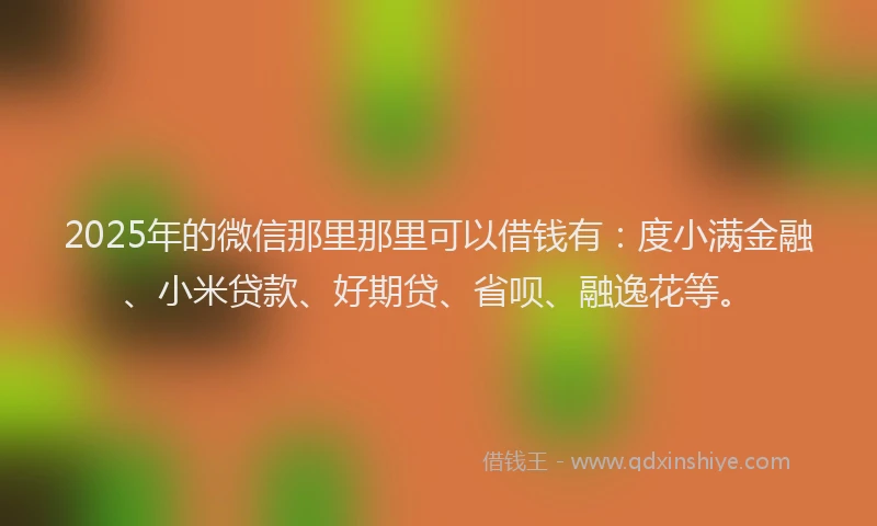 2025年的微信那里那里可以借钱有：度小满金融、小米贷款、好期贷、省呗、融逸花等。