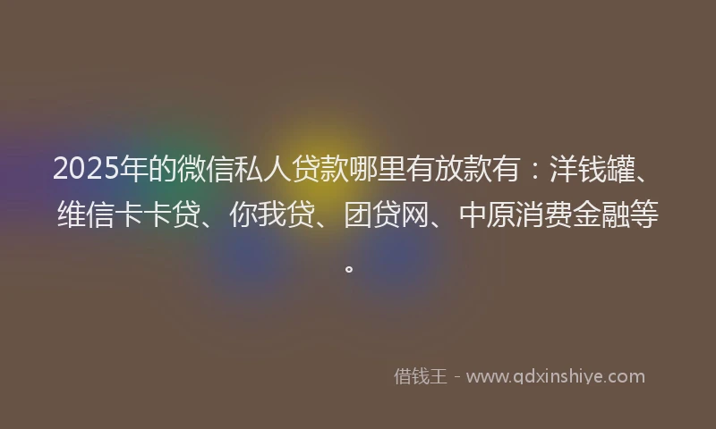 2025年的微信私人贷款哪里有放款有：洋钱罐、维信卡卡贷、你我贷、团贷网、中原消费金融等。