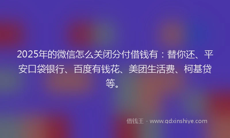 2025年的微信怎么关闭分付借钱有：替你还、平安口袋银行、百度有钱花、美团生活费、柯基贷等。