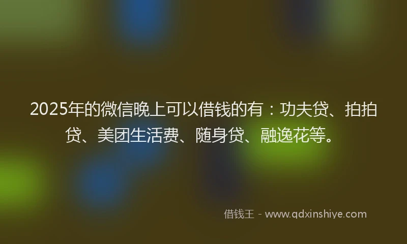 2025年的微信晚上可以借钱的有：功夫贷、拍拍贷、美团生活费、随身贷、融逸花等。