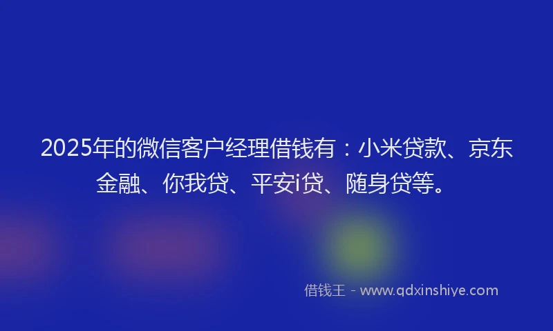 2025年的微信客户经理借钱有：小米贷款、京东金融、你我贷、平安i贷、随身贷等。