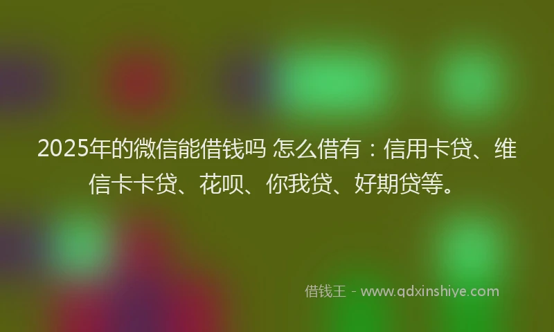 2025年的微信能借钱吗 怎么借有：信用卡贷、维信卡卡贷、花呗、你我贷、好期贷等。