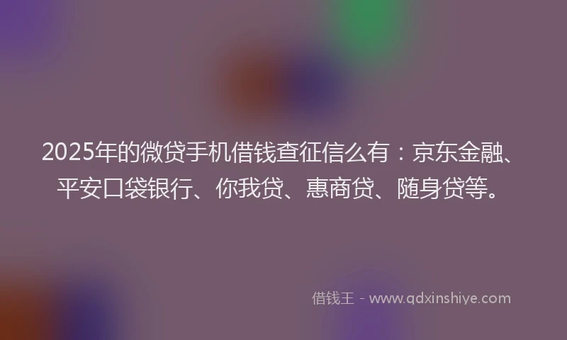 2025年的微贷手机借钱查征信么有：京东金融、平安口袋银行、你我贷、惠商贷、随身贷等。