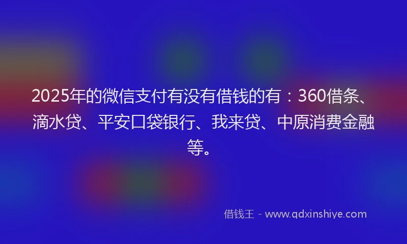 2025年的微信支付有没有借钱的有：360借条、滴水贷、平安口袋银行、我来贷、中原消费金融等。