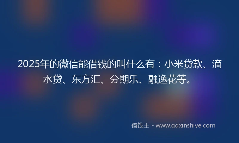2025年的微信能借钱的叫什么有：小米贷款、滴水贷、东方汇、分期乐、融逸花等。