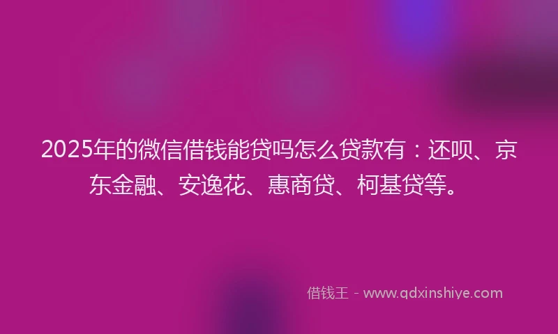 2025年的微信借钱能贷吗怎么贷款有：还呗、京东金融、安逸花、惠商贷、柯基贷等。