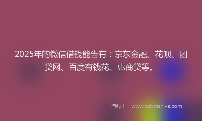 2025年的微信借钱能告有：京东金融、花呗、团贷网、百度有钱花、惠商贷等。