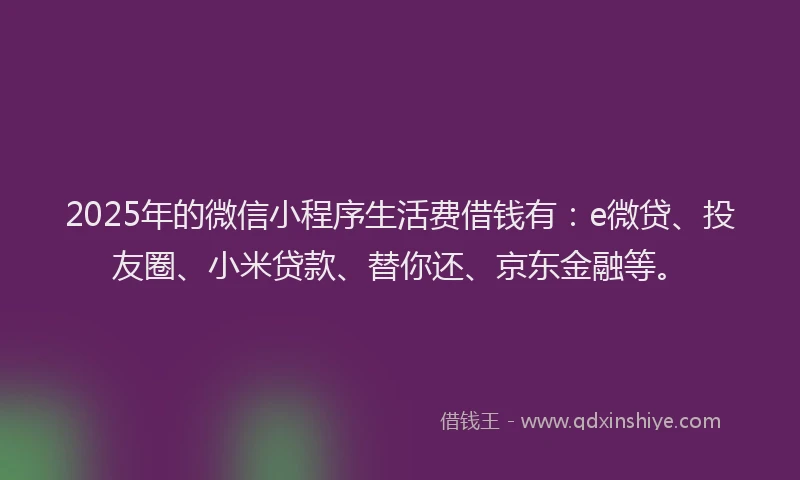 2025年的微信小程序生活费借钱有：e微贷、投友圈、小米贷款、替你还、京东金融等。