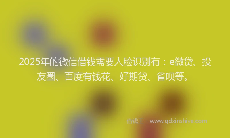2025年的微信借钱需要人脸识别有：e微贷、投友圈、百度有钱花、好期贷、省呗等。