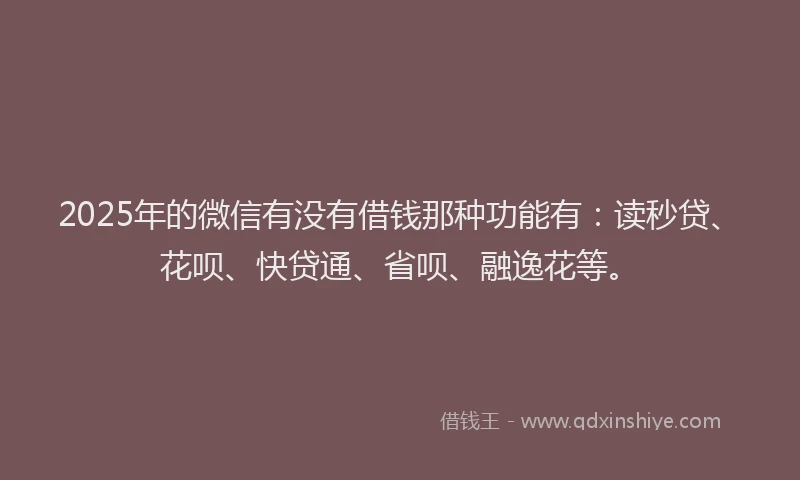 2025年的微信有没有借钱那种功能有：读秒贷、花呗、快贷通、省呗、融逸花等。