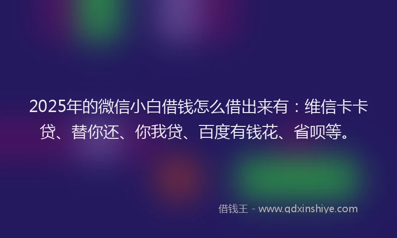 2025年的微信小白借钱怎么借出来有：维信卡卡贷、替你还、你我贷、百度有钱花、省呗等。