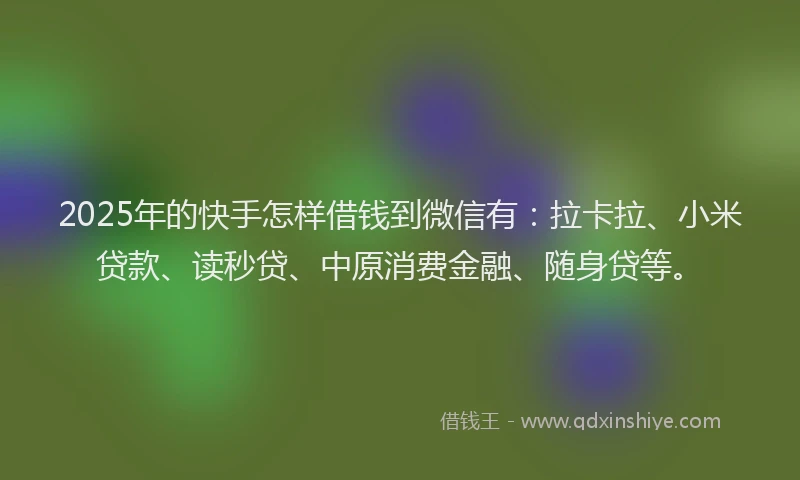 2025年的快手怎样借钱到微信有：拉卡拉、小米贷款、读秒贷、中原消费金融、随身贷等。