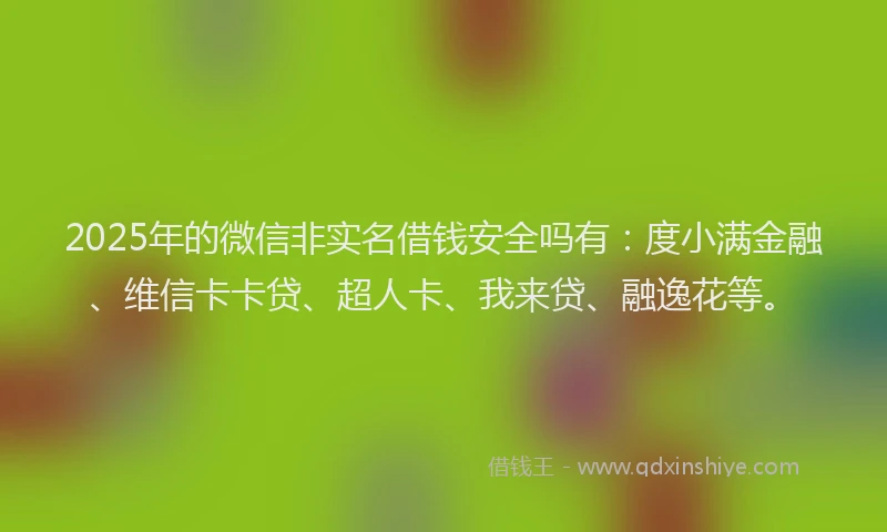 2025年的微信非实名借钱安全吗有：度小满金融、维信卡卡贷、超人卡、我来贷、融逸花等。