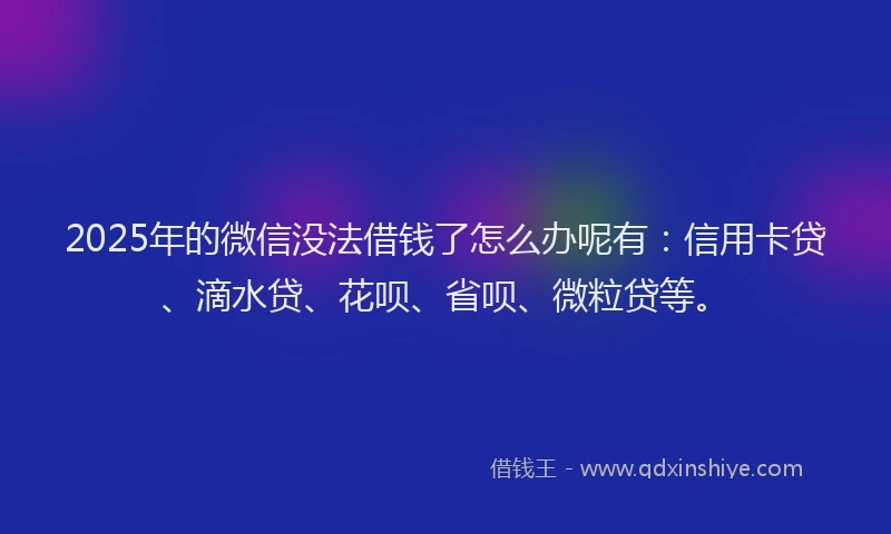 2025年的微信没法借钱了怎么办呢有：信用卡贷、滴水贷、花呗、省呗、微粒贷等。
