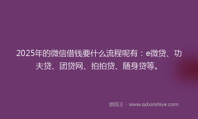 2025年的微信借钱要什么流程呢有：e微贷、功夫贷、团贷网、拍拍贷、随身贷等。