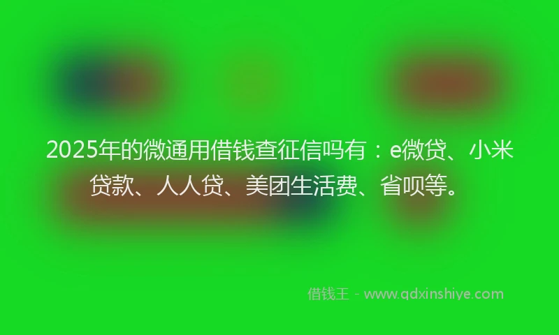 2025年的微通用借钱查征信吗有：e微贷、小米贷款、人人贷、美团生活费、省呗等。