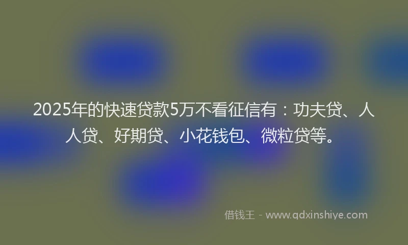 2025年的快速贷款5万不看征信有：功夫贷、人人贷、好期贷、小花钱包、微粒贷等。