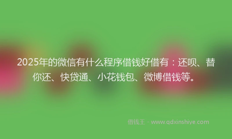 2025年的微信有什么程序借钱好借有：还呗、替你还、快贷通、小花钱包、微博借钱等。