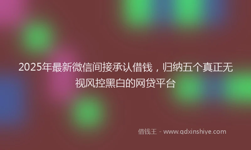 2025年最新微信间接承认借钱，归纳五个真正无视风控黑白的网贷平台