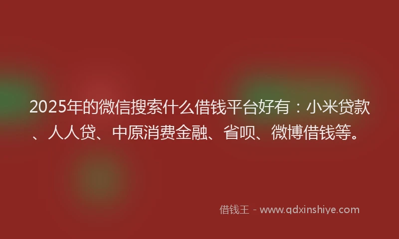 2025年的微信搜索什么借钱平台好有：小米贷款、人人贷、中原消费金融、省呗、微博借钱等。