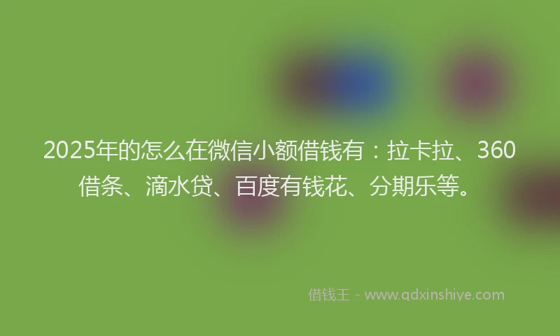 2025年的怎么在微信小额借钱有：拉卡拉、360借条、滴水贷、百度有钱花、分期乐等。