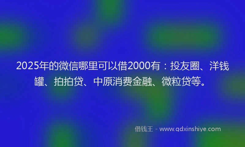 2025年的微信哪里可以借2000有：投友圈、洋钱罐、拍拍贷、中原消费金融、微粒贷等。