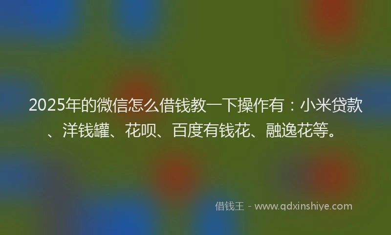 2025年的微信怎么借钱教一下操作有：小米贷款、洋钱罐、花呗、百度有钱花、融逸花等。