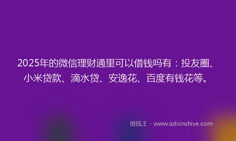2025年的微信理财通里可以借钱吗有：投友圈、小米贷款、滴水贷、安逸花、百度有钱花等。