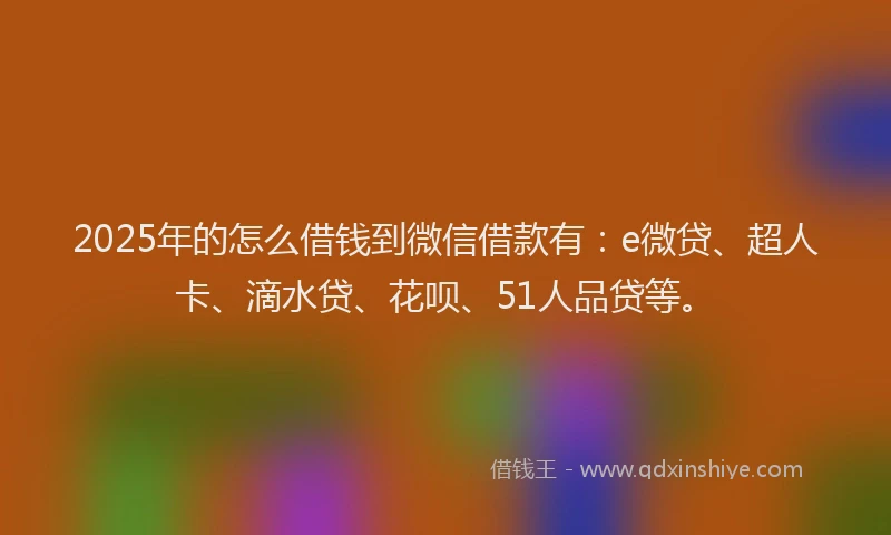 2025年的怎么借钱到微信借款有：e微贷、超人卡、滴水贷、花呗、51人品贷等。