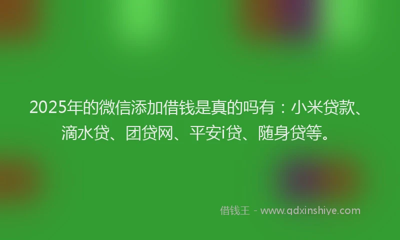 2025年的微信添加借钱是真的吗有：小米贷款、滴水贷、团贷网、平安i贷、随身贷等。