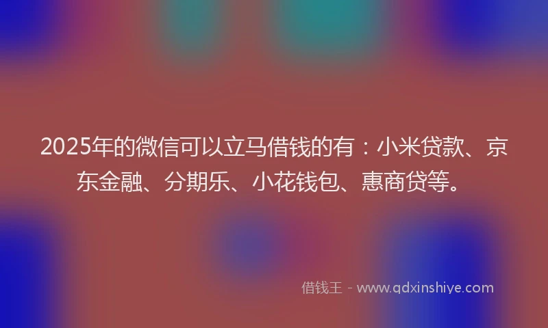 2025年的微信可以立马借钱的有：小米贷款、京东金融、分期乐、小花钱包、惠商贷等。