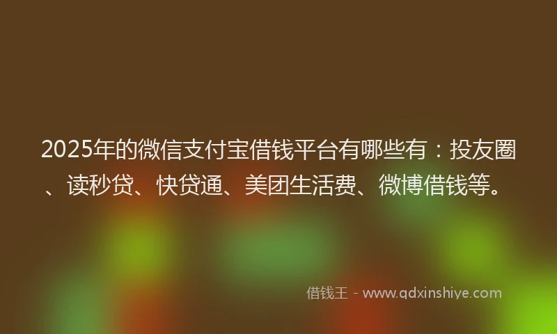 2025年的微信支付宝借钱平台有哪些有：投友圈、读秒贷、快贷通、美团生活费、微博借钱等。