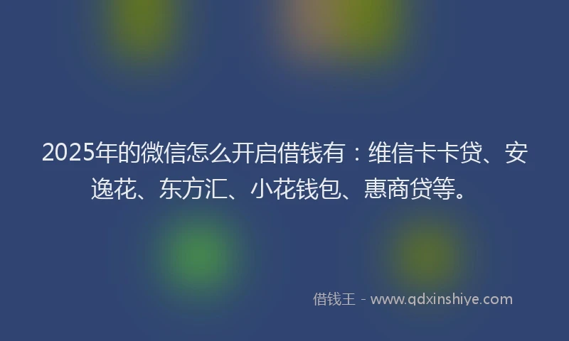 2025年的微信怎么开启借钱有：维信卡卡贷、安逸花、东方汇、小花钱包、惠商贷等。