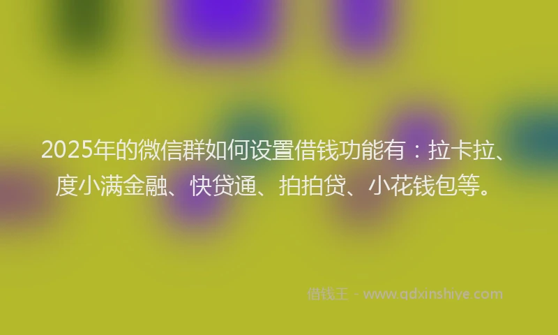 2025年的微信群如何设置借钱功能有：拉卡拉、度小满金融、快贷通、拍拍贷、小花钱包等。