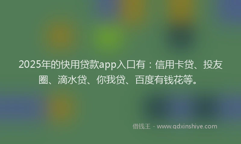 2025年的快用贷款app入口有：信用卡贷、投友圈、滴水贷、你我贷、百度有钱花等。