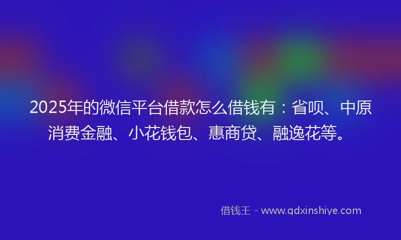2025年的微信平台借款怎么借钱有：省呗、中原消费金融、小花钱包、惠商贷、融逸花等。