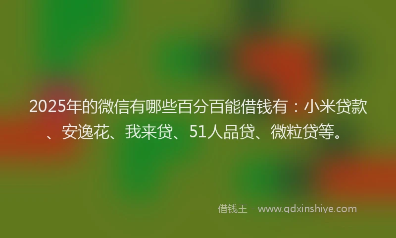 2025年的微信有哪些百分百能借钱有：小米贷款、安逸花、我来贷、51人品贷、微粒贷等。