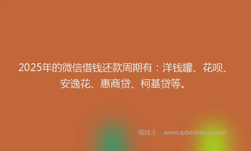 2025年的微信借钱还款周期有：洋钱罐、花呗、安逸花、惠商贷、柯基贷等。