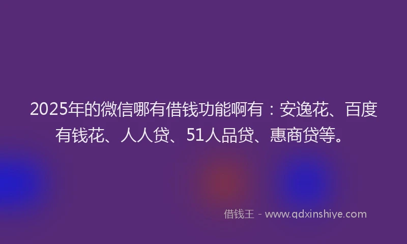 2025年的微信哪有借钱功能啊有：安逸花、百度有钱花、人人贷、51人品贷、惠商贷等。