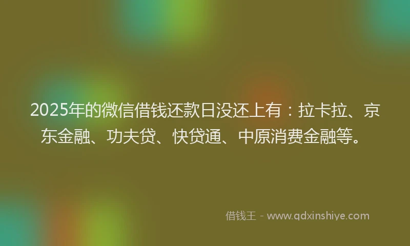 2025年的微信借钱还款日没还上有：拉卡拉、京东金融、功夫贷、快贷通、中原消费金融等。
