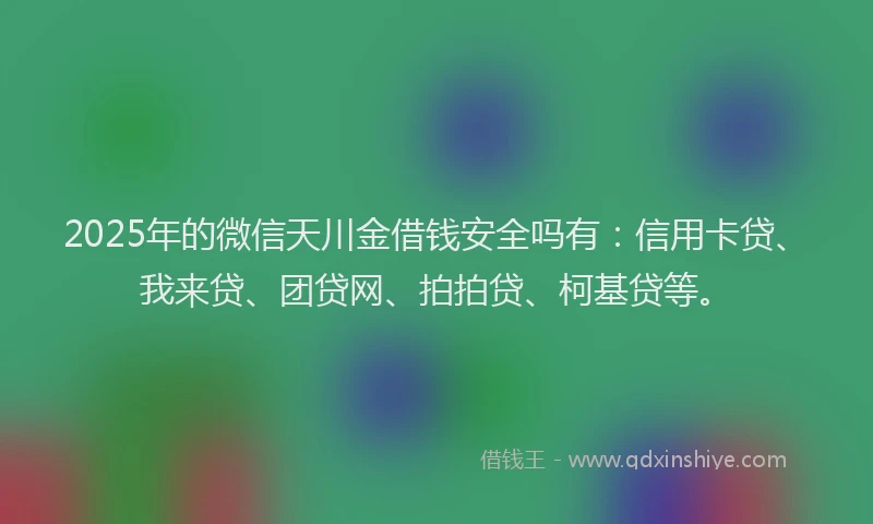 2025年的微信天川金借钱安全吗有：信用卡贷、我来贷、团贷网、拍拍贷、柯基贷等。