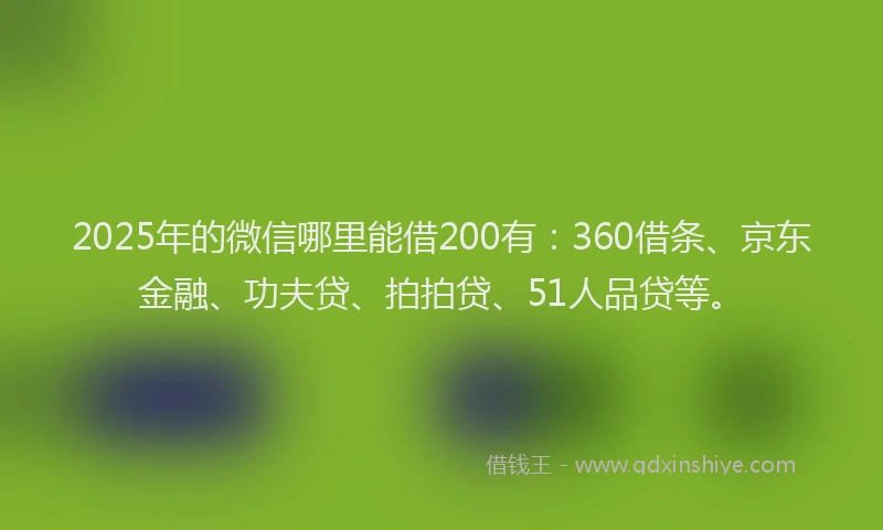2025年的微信哪里能借200有：360借条、京东金融、功夫贷、拍拍贷、51人品贷等。