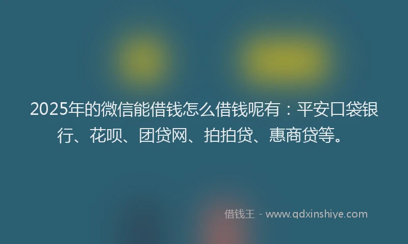 2025年的微信能借钱怎么借钱呢有：平安口袋银行、花呗、团贷网、拍拍贷、惠商贷等。