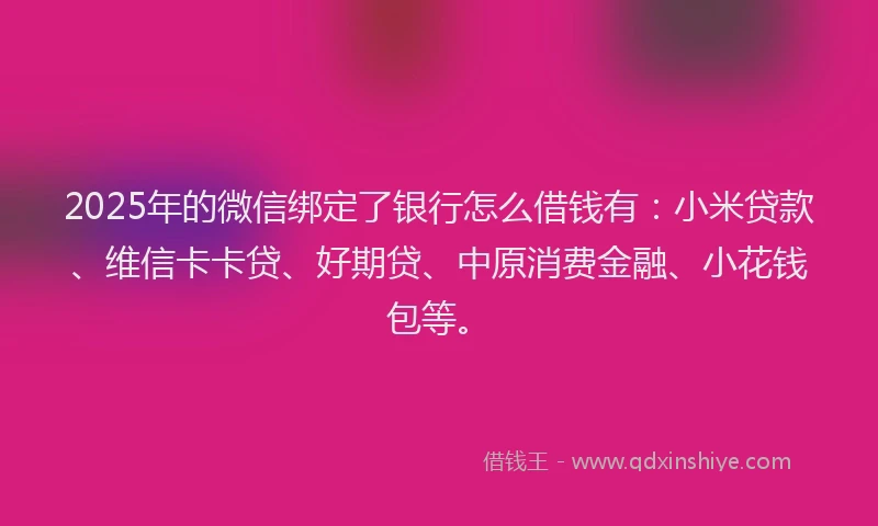 2025年的微信绑定了银行怎么借钱有：小米贷款、维信卡卡贷、好期贷、中原消费金融、小花钱包等。