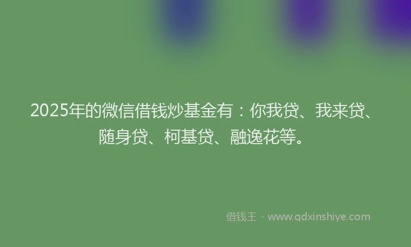 2025年的微信借钱炒基金有：你我贷、我来贷、随身贷、柯基贷、融逸花等。