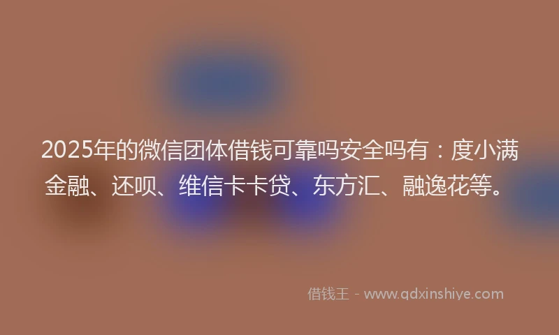 2025年的微信团体借钱可靠吗安全吗有：度小满金融、还呗、维信卡卡贷、东方汇、融逸花等。