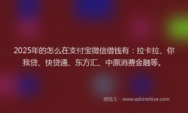 2025年的怎么在支付宝微信借钱有：拉卡拉、你我贷、快贷通、东方汇、中原消费金融等。