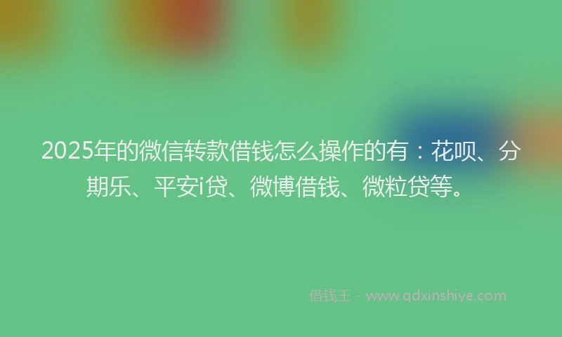 2025年的微信转款借钱怎么操作的有：花呗、分期乐、平安i贷、微博借钱、微粒贷等。