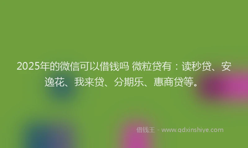 2025年的微信可以借钱吗 微粒贷有：读秒贷、安逸花、我来贷、分期乐、惠商贷等。